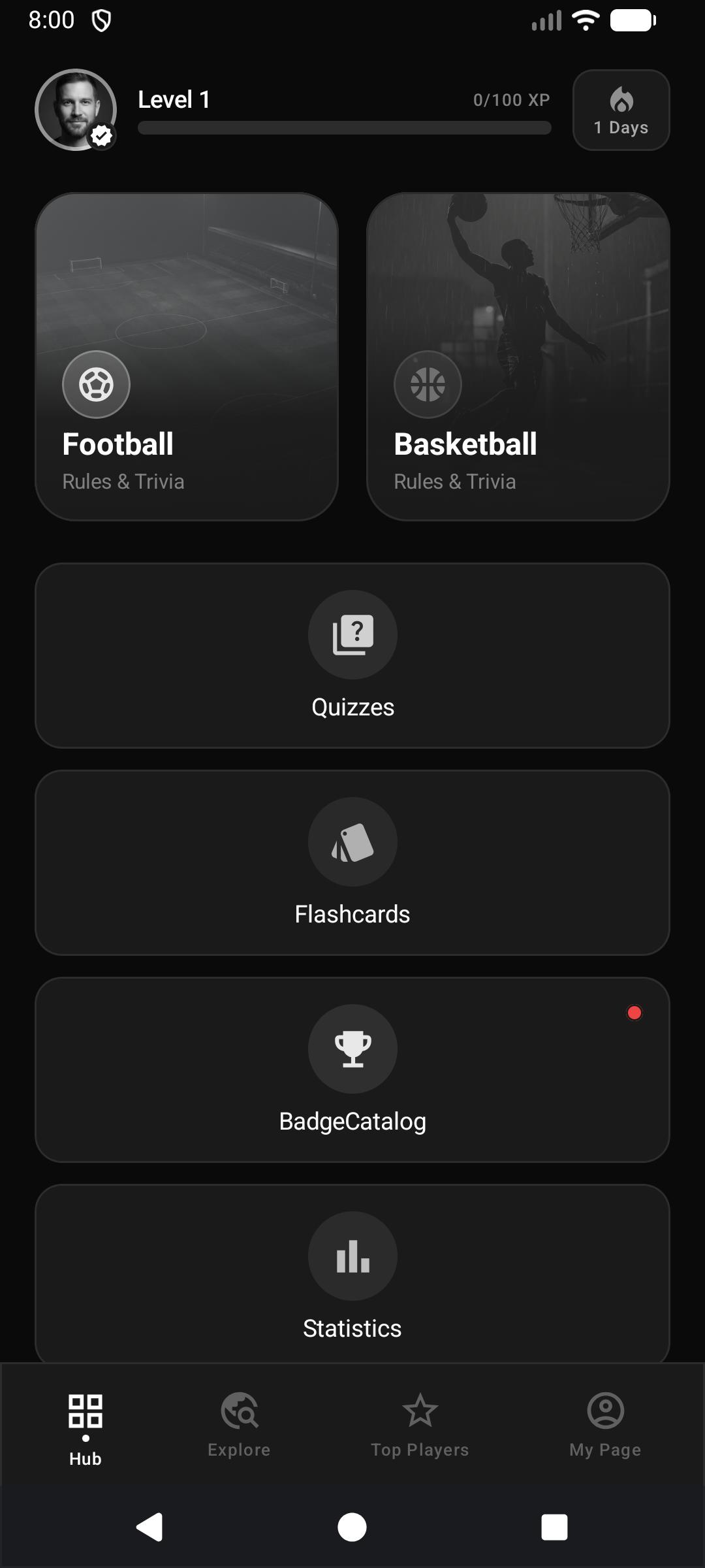 Daily challenges interface