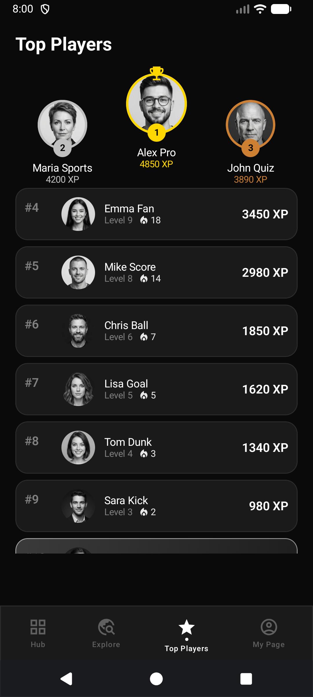 Leaderboard and XP progression